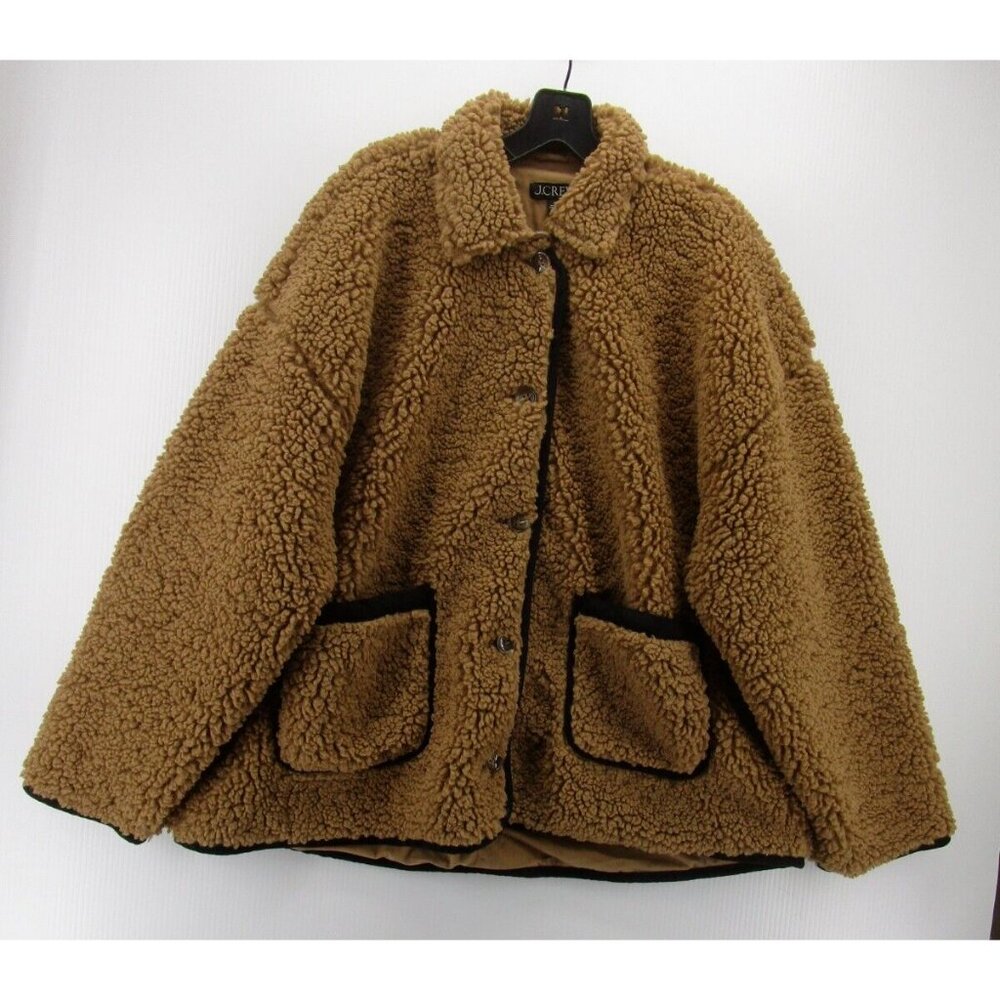 J Crew Jacket 2X Plus Sherpa Fleece Teddy Barn Chore Coat Button Up